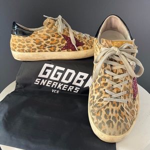 GOLDEN GOOSE Super Star Glittered Leopard-Print Leather Sneakers